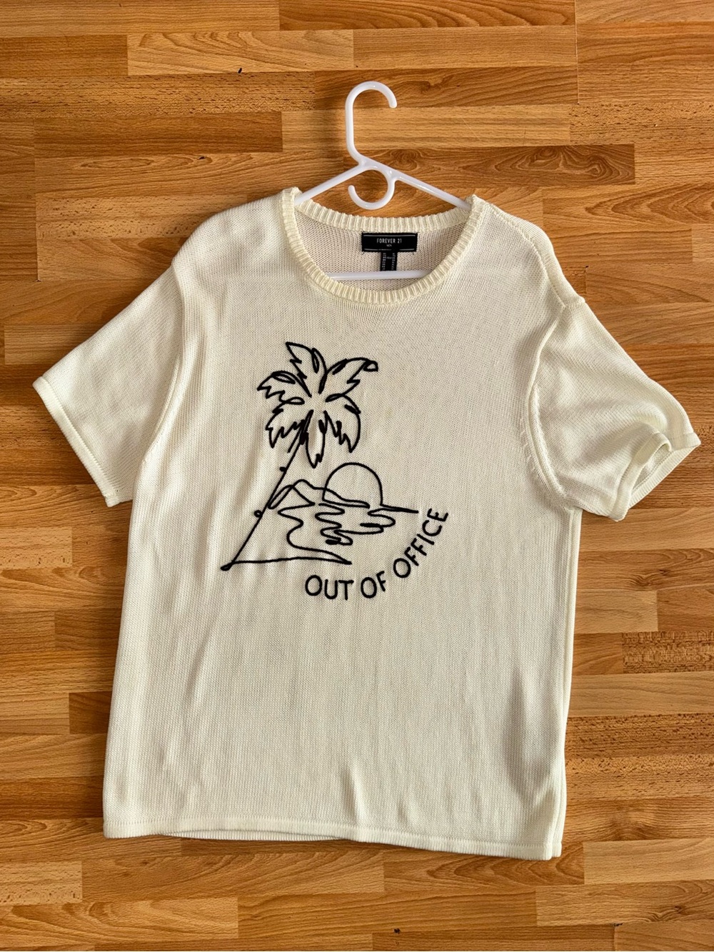 Forever 21 Cream Tee with Black Palm Line Art